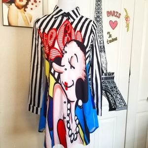 New Olive Oye Character Print Long Slleve  Oversize Blouse